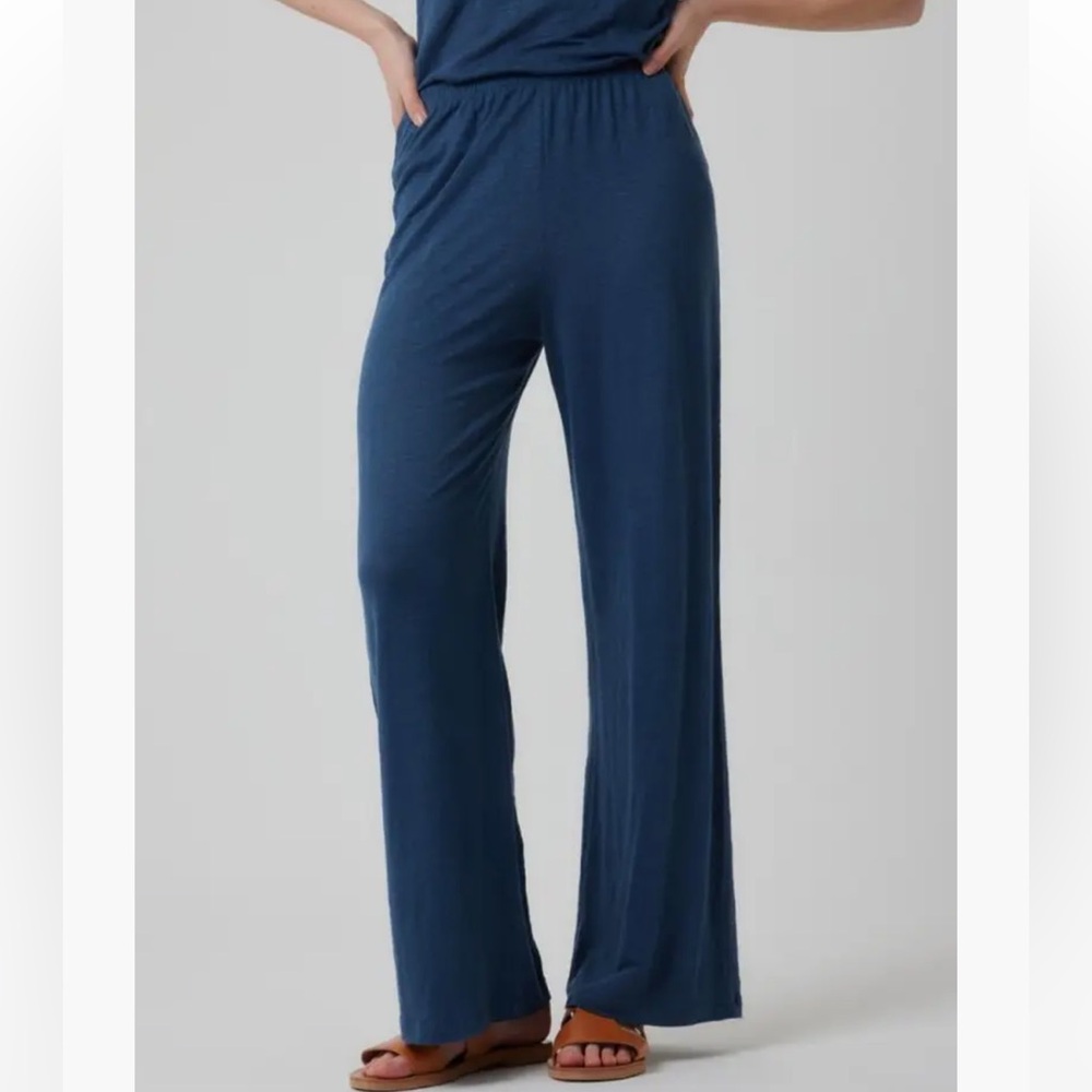 Majestic Filatures Stretch Linen Wide Leg Pull On Pants Bleu Taormina Blue Small